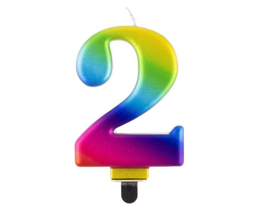 Picture of BIRTHDAY CANDLE RAINBOW NUMBER 2 - 8CM
